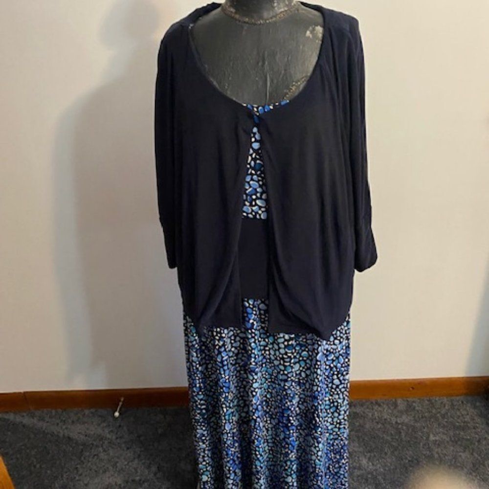 Perceptions Blue Stretch Jersey dress & cardigan, size 22W